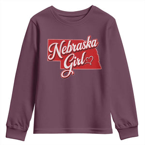 Nebraska Girl Youth Sweatshirt Red Map of NE State