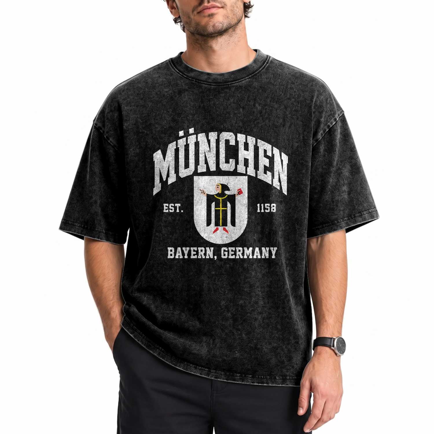 Munich Bayern Germany Est 1158 Washed Cotton T-Shirt Munchen Coat of Arms
