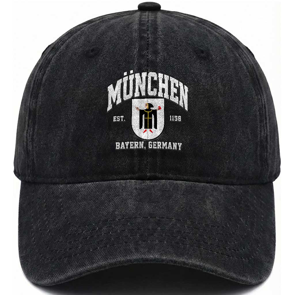 Munich Bayern Germany Est 1158 Washed Cotton Baseball Cap Munchen Coat of Arms