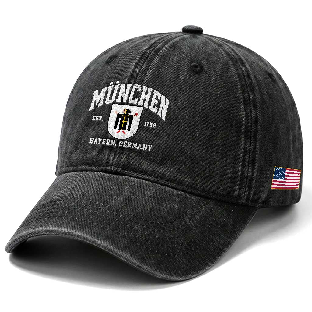 Munich Bayern Germany Est 1158 Washed Cotton Baseball Cap Munchen Coat of Arms