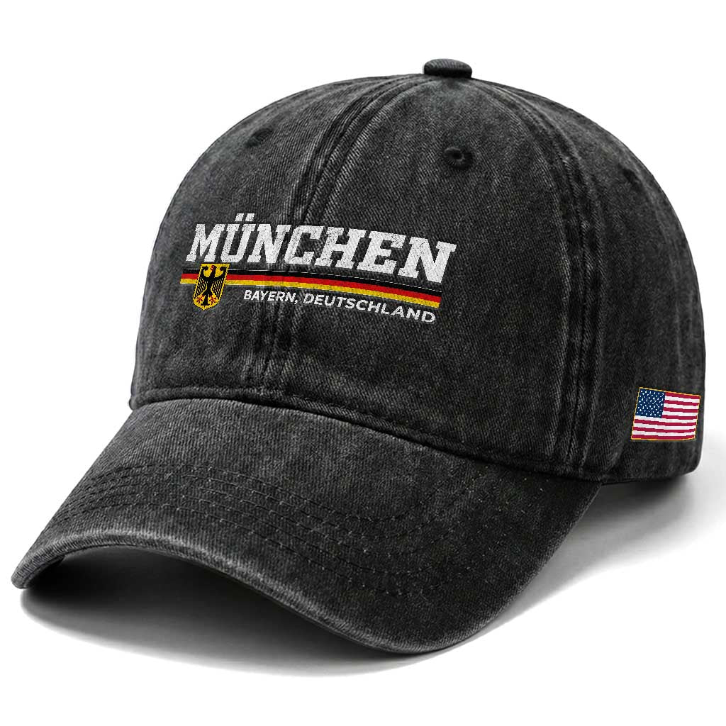 Munich Munchen Bayern Germany Washed Cotton Baseball Cap Bundesadler Coat of Arms