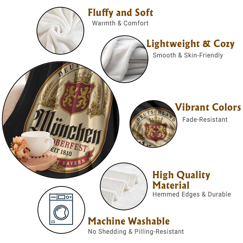 Oktoberfest Munchen Seit 1810 Throw Blanket Deutschland German Beer Label Bavarian Lion Shield TS11 Print Your Wear