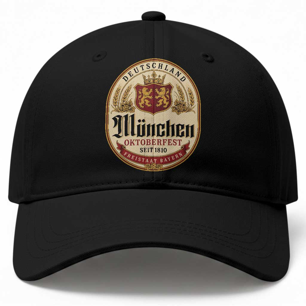 Oktoberfest Munchen Seit 1810 Baseball Cap Deutschland German Beer Label Bavarian Lion Shield TS11 Print Your Wear