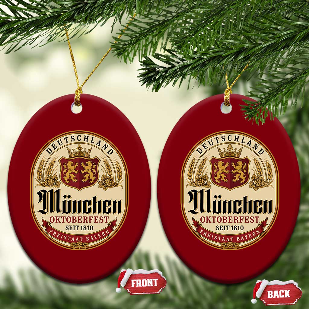 Oktoberfest Munchen Seit 1810 Ceramic Ornament Deutschland German Beer Label Bavarian Lion Shield TS11 Print Your Wear