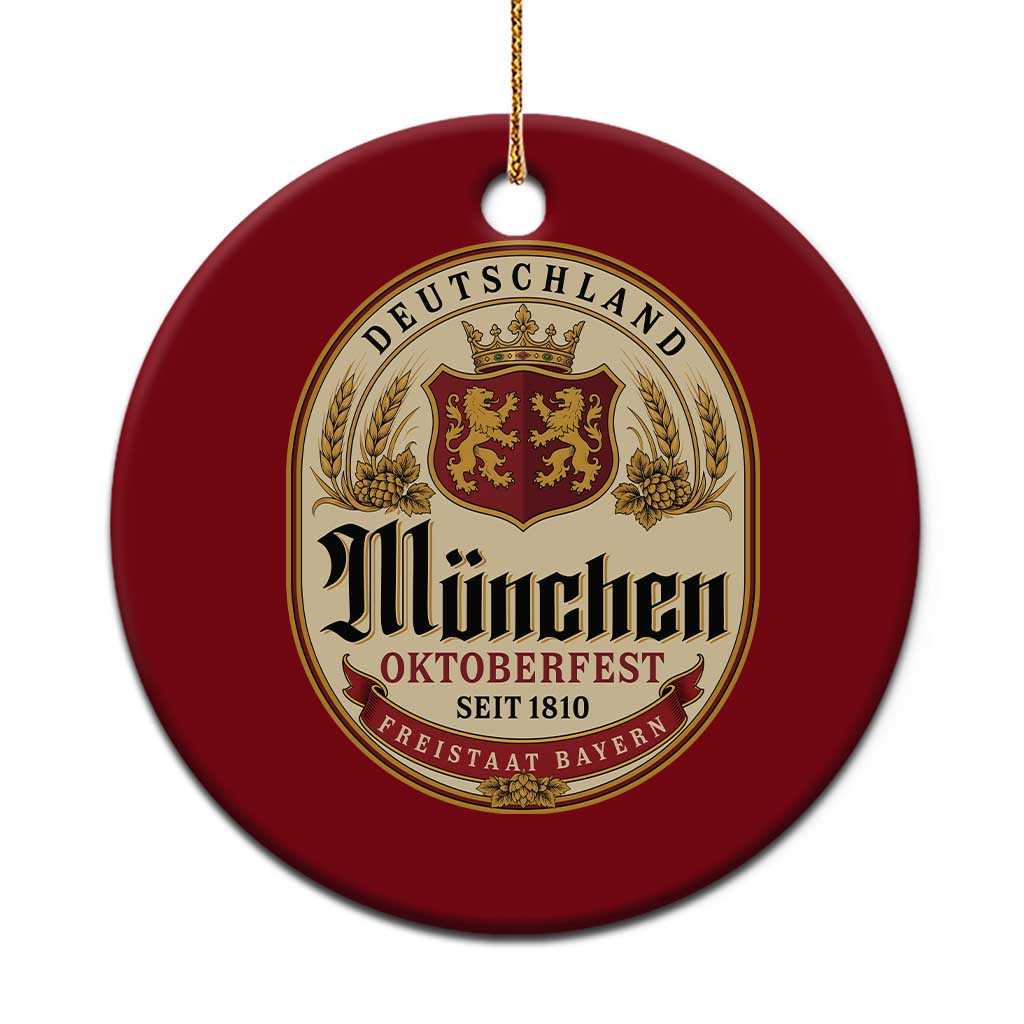 Oktoberfest Munchen Seit 1810 Ceramic Ornament Deutschland German Beer Label Bavarian Lion Shield TS11 1pc Red Print Your Wear
