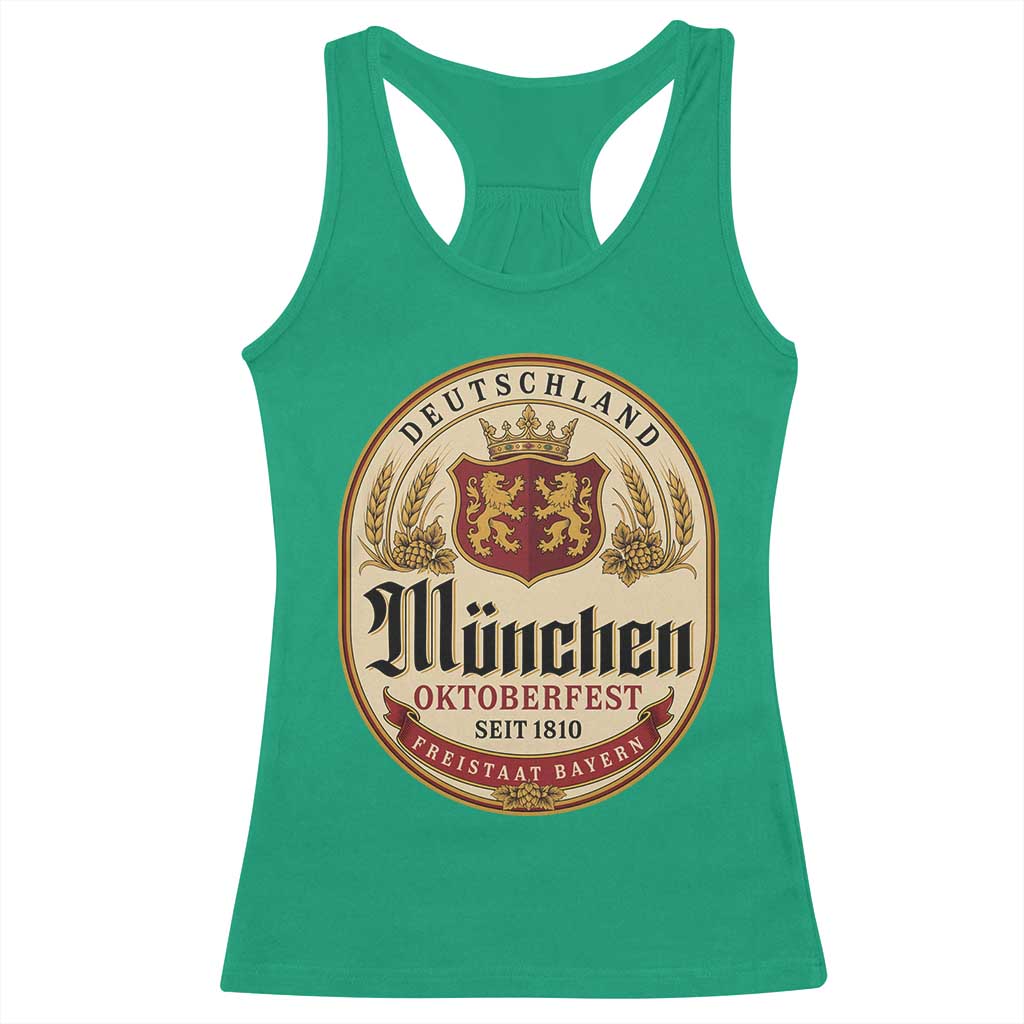 Oktoberfest Munchen Seit 1810 Racerback Tank Top Deutschland German Beer Label Bavarian Lion Shield TS11 Irish Green Print Your Wear