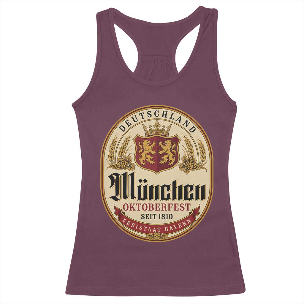 Oktoberfest Munchen Seit 1810 Racerback Tank Top Deutschland German Beer Label Bavarian Lion Shield TS11 Maroon Print Your Wear