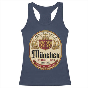 Oktoberfest Munchen Seit 1810 Racerback Tank Top Deutschland German Beer Label Bavarian Lion Shield TS11 Navy Print Your Wear