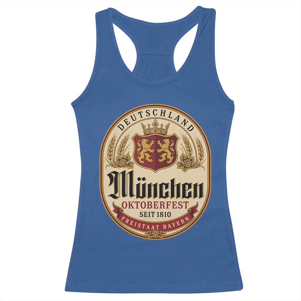 Oktoberfest Munchen Seit 1810 Racerback Tank Top Deutschland German Beer Label Bavarian Lion Shield TS11 Royal Blue Print Your Wear