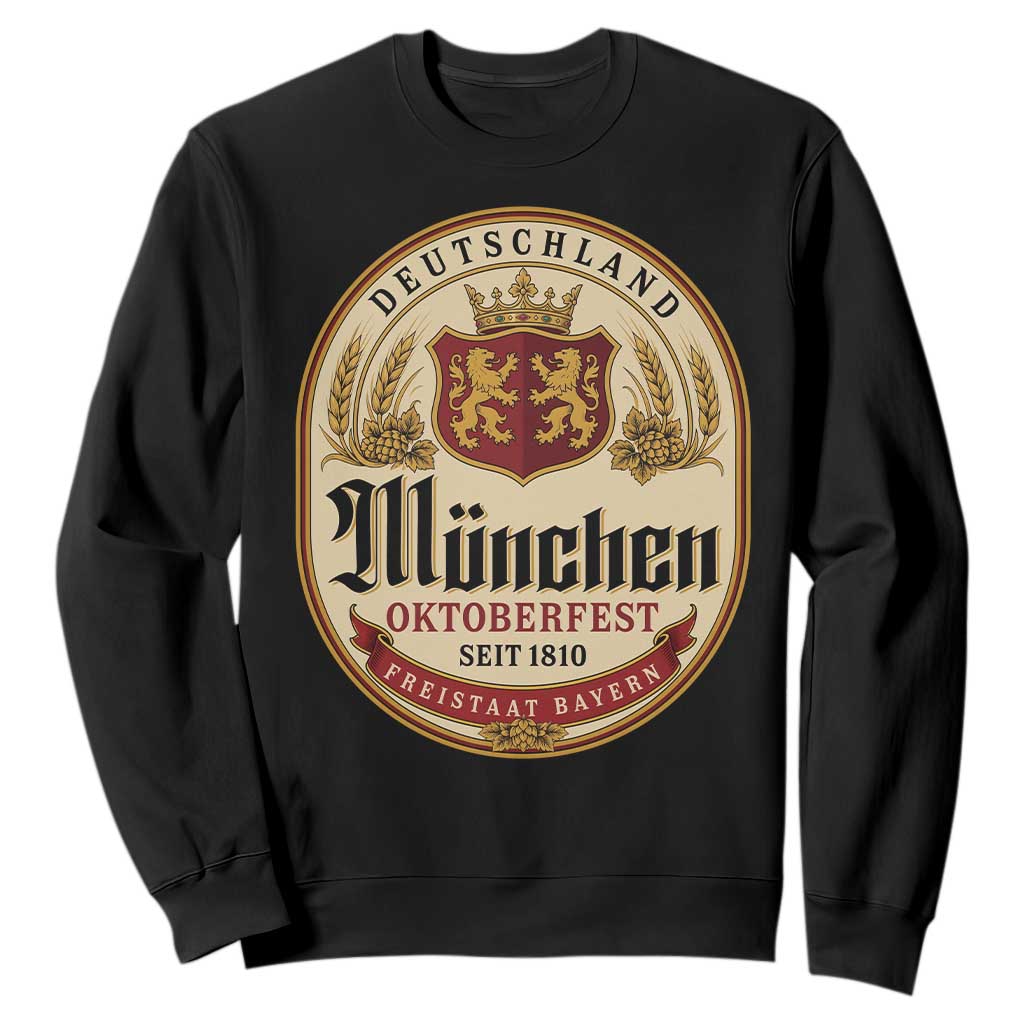 Oktoberfest Munchen Seit 1810 Sweatshirt Deutschland German Beer Label Bavarian Lion Shield TS11 Black Print Your Wear