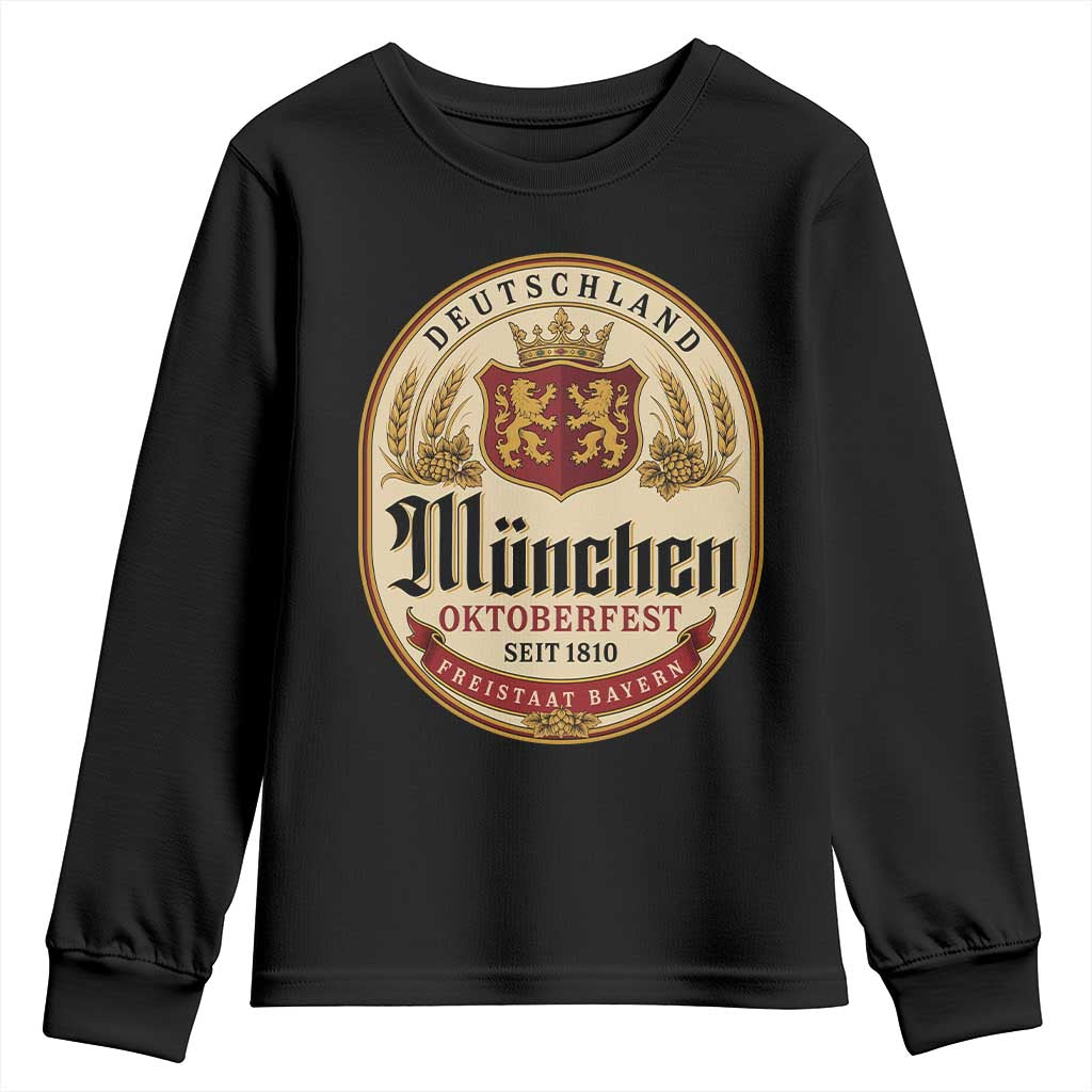 Oktoberfest Munchen Seit 1810 Youth Sweatshirt Deutschland German Beer Label Bavarian Lion Shield TS11 Black Print Your Wear