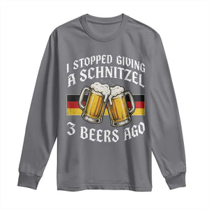 Funny Oktoberfest Beer Drinking Long Sleeve Shirt I Stopped Giving A Schnitzel 3 Beers Ago TS11 Charcoal Print Your Wear