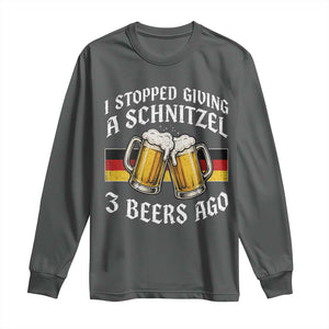 Funny Oktoberfest Beer Drinking Long Sleeve Shirt I Stopped Giving A Schnitzel 3 Beers Ago TS11 Dark Heather Print Your Wear