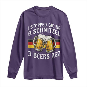 Funny Oktoberfest Beer Drinking Long Sleeve Shirt I Stopped Giving A Schnitzel 3 Beers Ago TS11 Purple Print Your Wear