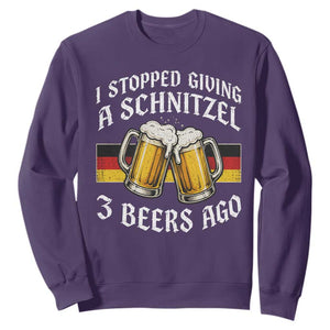 Funny Oktoberfest Beer Drinking Sweatshirt I Stopped Giving A Schnitzel 3 Beers Ago TS11 Purple Print Your Wear