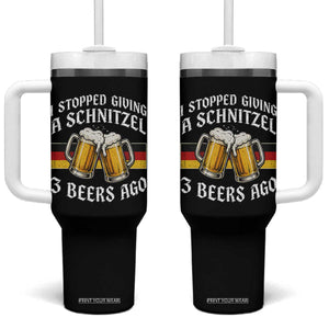 Funny Oktoberfest Beer Drinking Tumbler With Handle I Stopped Giving A Schnitzel 3 Beers Ago TS11 One Size: 40 oz Black Print Your Wear