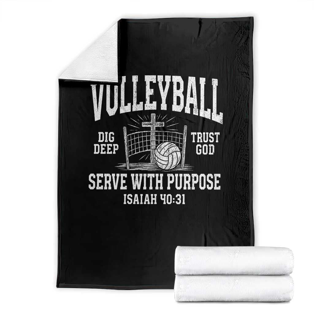 Christian Volleyball Dig Deep Trust God Serve With Purpose Throw Blanket Isaiah 40:31 Bible Verse Faith Sport TS11 Black Print Your Wear