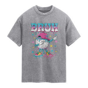 Volleyball Drip Bruh Meme Washed Cotton T-Shirt Volleyball Baseball Ice Cream Dripping