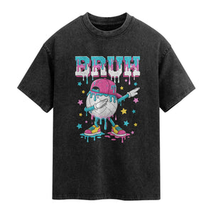 Volleyball Drip Bruh Meme Washed Cotton T-Shirt Volleyball Baseball Ice Cream Dripping