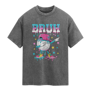 Volleyball Drip Bruh Meme Washed Cotton T-Shirt Volleyball Baseball Ice Cream Dripping