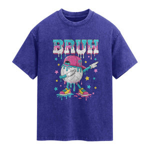 Volleyball Drip Bruh Meme Washed Cotton T-Shirt Volleyball Baseball Ice Cream Dripping