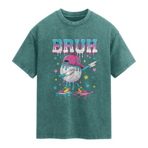 Volleyball Drip Bruh Meme Washed Cotton T-Shirt Volleyball Baseball Ice Cream Dripping