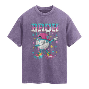 Volleyball Drip Bruh Meme Washed Cotton T-Shirt Volleyball Baseball Ice Cream Dripping