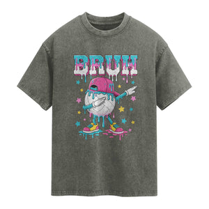 Volleyball Drip Bruh Meme Washed Cotton T-Shirt Volleyball Baseball Ice Cream Dripping