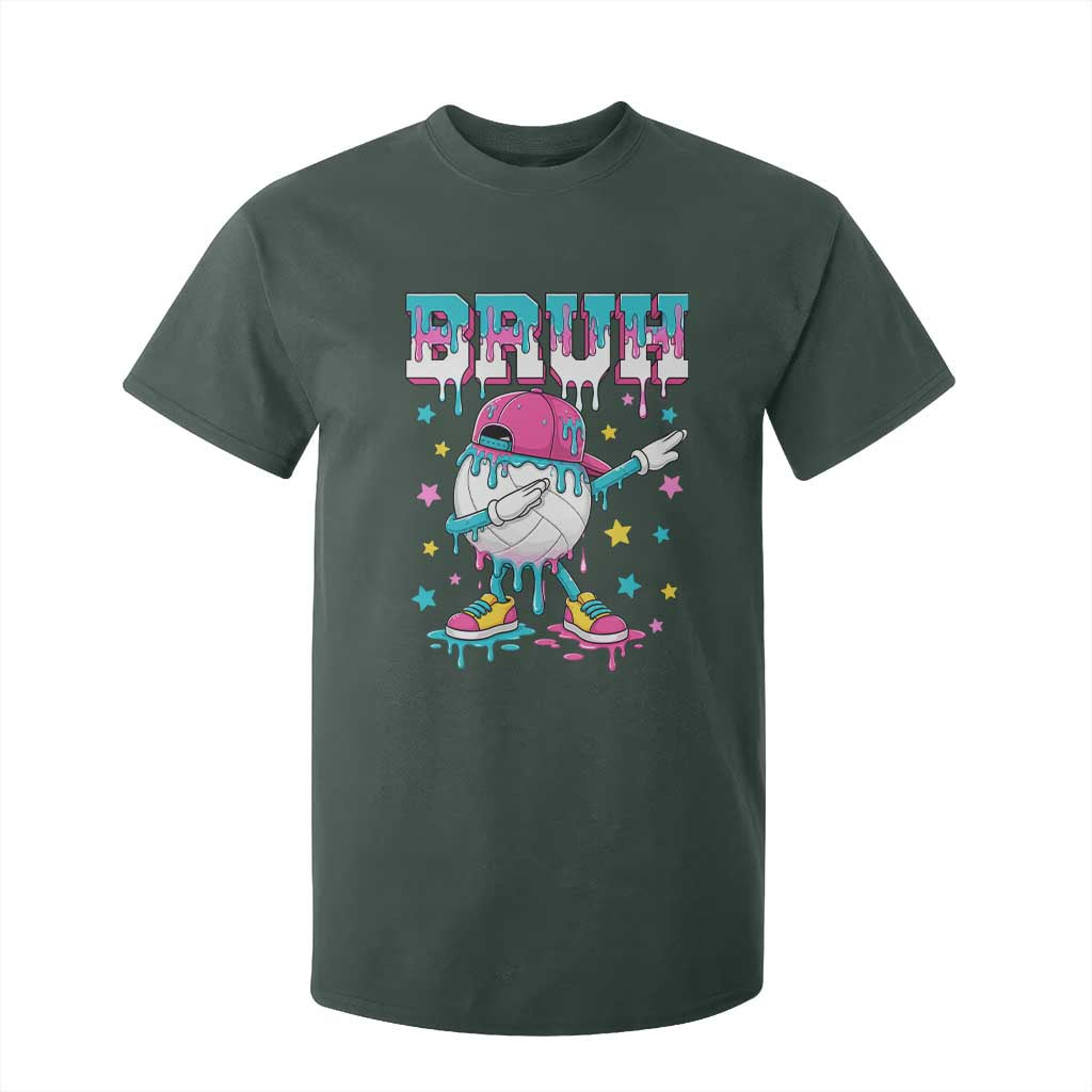Volleyball Drip Bruh Meme T Shirt For Kid Volleyball Baseball Ice Cream Dripping TS11 Dark Forest Green Print Your Wear
