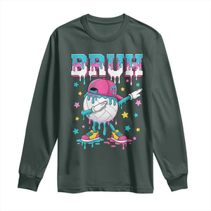 Volleyball Drip Bruh Meme Long Sleeve Shirt Volleyball Baseball Ice Cream Dripping TS11 Dark Forest Green Print Your Wear