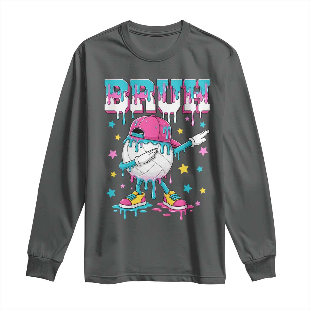 Volleyball Drip Bruh Meme Long Sleeve Shirt Volleyball Baseball Ice Cream Dripping TS11 Dark Heather Print Your Wear