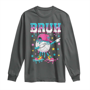 Volleyball Drip Bruh Meme Long Sleeve Shirt Volleyball Baseball Ice Cream Dripping TS11 Dark Heather Print Your Wear