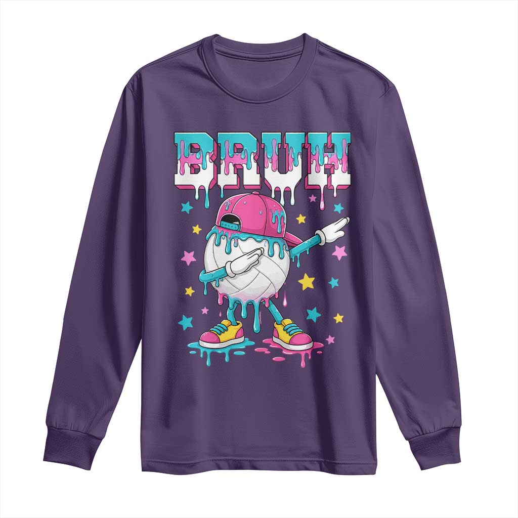Volleyball Drip Bruh Meme Long Sleeve Shirt Volleyball Baseball Ice Cream Dripping TS11 Purple Print Your Wear