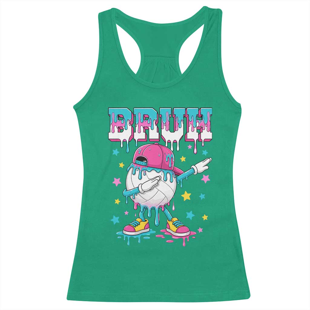 Volleyball Drip Bruh Meme Racerback Tank Top Volleyball Baseball Ice Cream Dripping TS11 Irish Green Print Your Wear