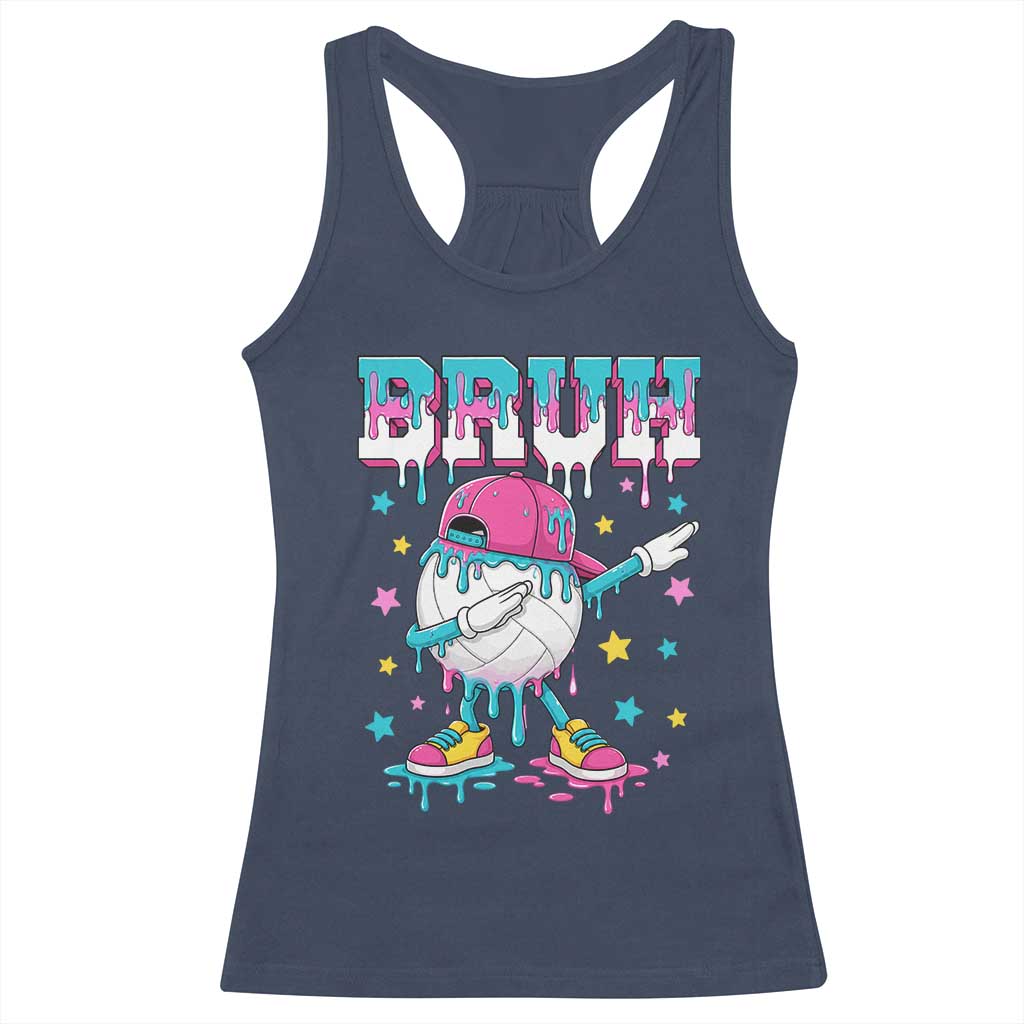 Volleyball Drip Bruh Meme Racerback Tank Top Volleyball Baseball Ice Cream Dripping TS11 Navy Print Your Wear