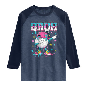 Volleyball Drip Bruh Meme Raglan Shirt Volleyball Baseball Ice Cream Dripping TS11 Heather Denim Navy Print Your Wear