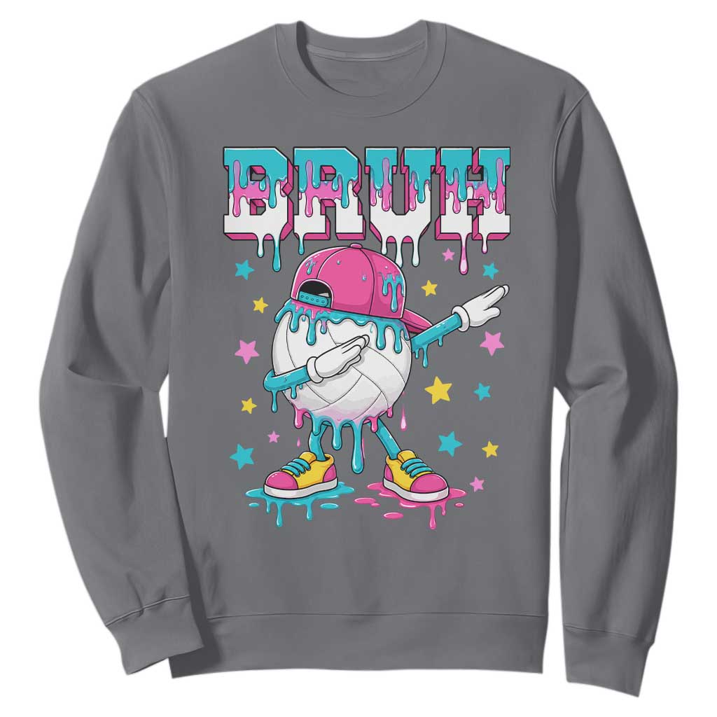 Volleyball Drip Bruh Meme Sweatshirt Volleyball Baseball Ice Cream Dripping TS11 Charcoal Print Your Wear