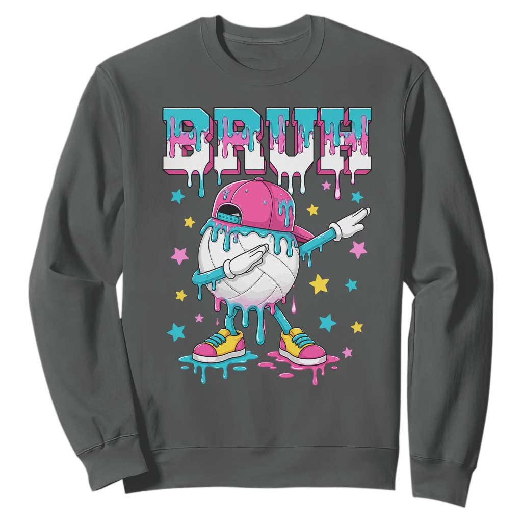 Volleyball Drip Bruh Meme Sweatshirt Volleyball Baseball Ice Cream Dripping TS11 Dark Heather Print Your Wear