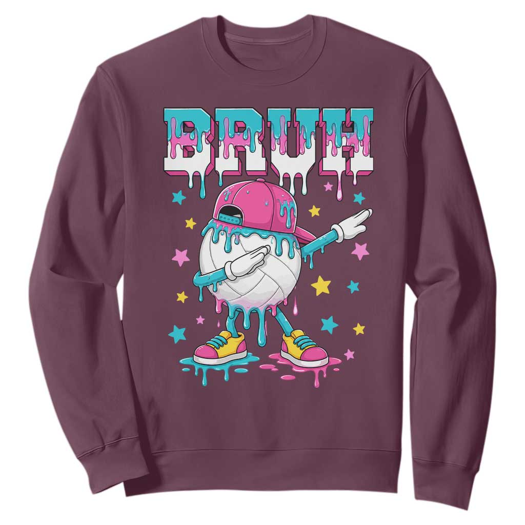 Volleyball Drip Bruh Meme Sweatshirt Volleyball Baseball Ice Cream Dripping TS11 Maroon Print Your Wear
