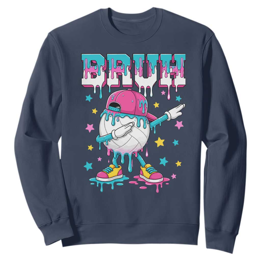Volleyball Drip Bruh Meme Sweatshirt Volleyball Baseball Ice Cream Dripping TS11 Navy Print Your Wear