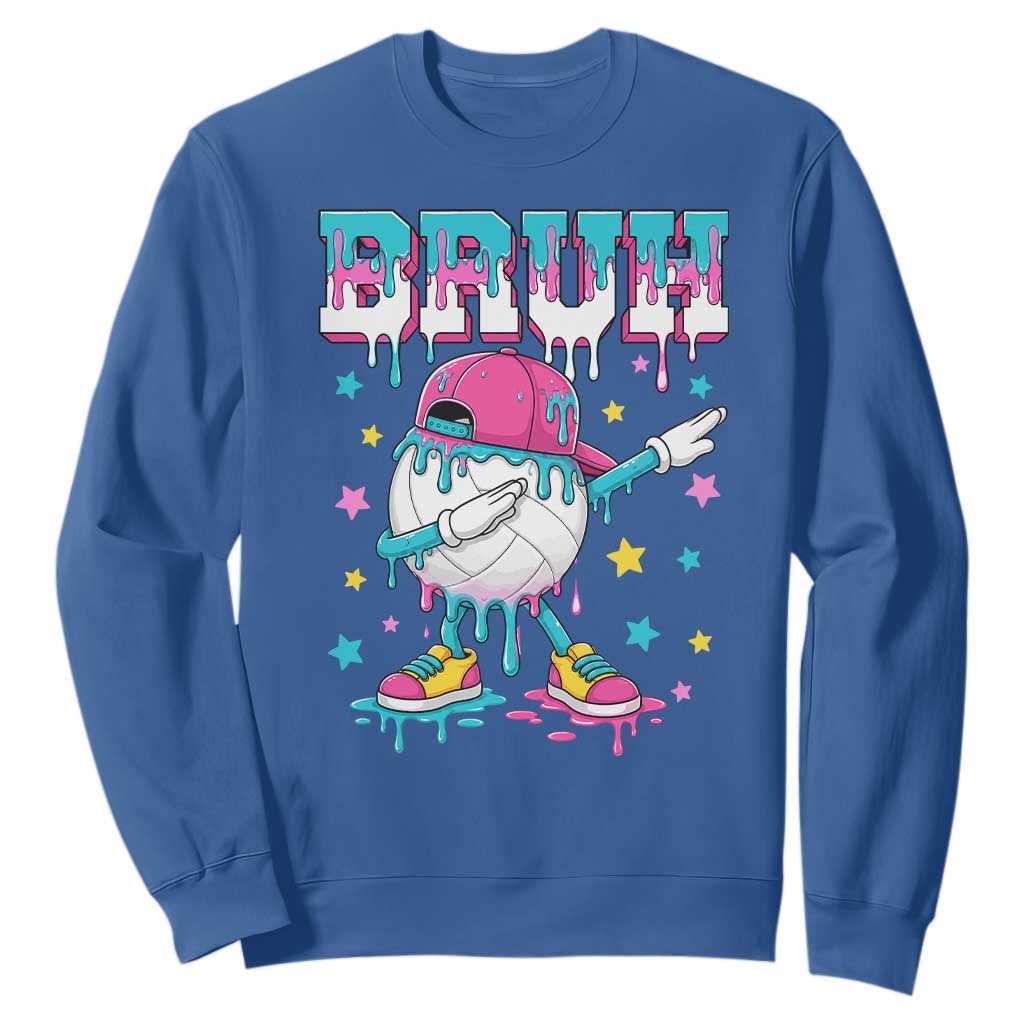 Volleyball Drip Bruh Meme Sweatshirt Volleyball Baseball Ice Cream Dripping TS11 Royal Blue Print Your Wear