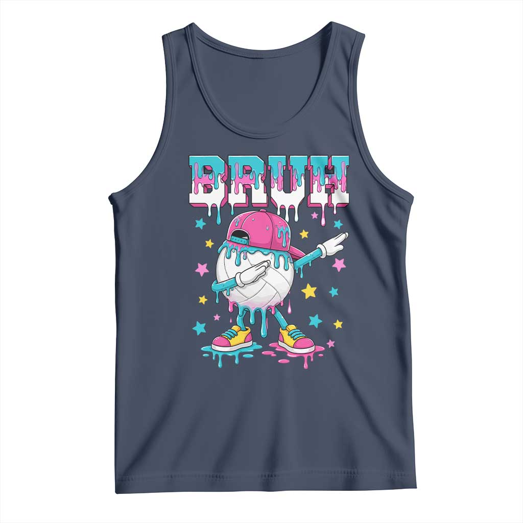 Volleyball Drip Bruh Meme Tank Top Volleyball Baseball Ice Cream Dripping TS11 Navy Print Your Wear