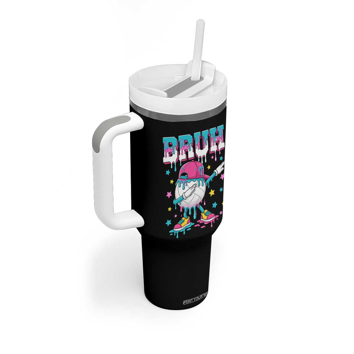 Volleyball Drip Bruh Meme Tumbler With Handle Volleyball Baseball Ice Cream Dripping TS11 Print Your Wear