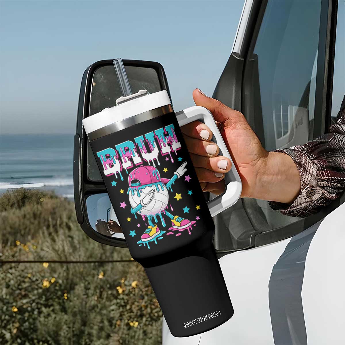 Volleyball Drip Bruh Meme Tumbler With Handle Volleyball Baseball Ice Cream Dripping TS11 Print Your Wear