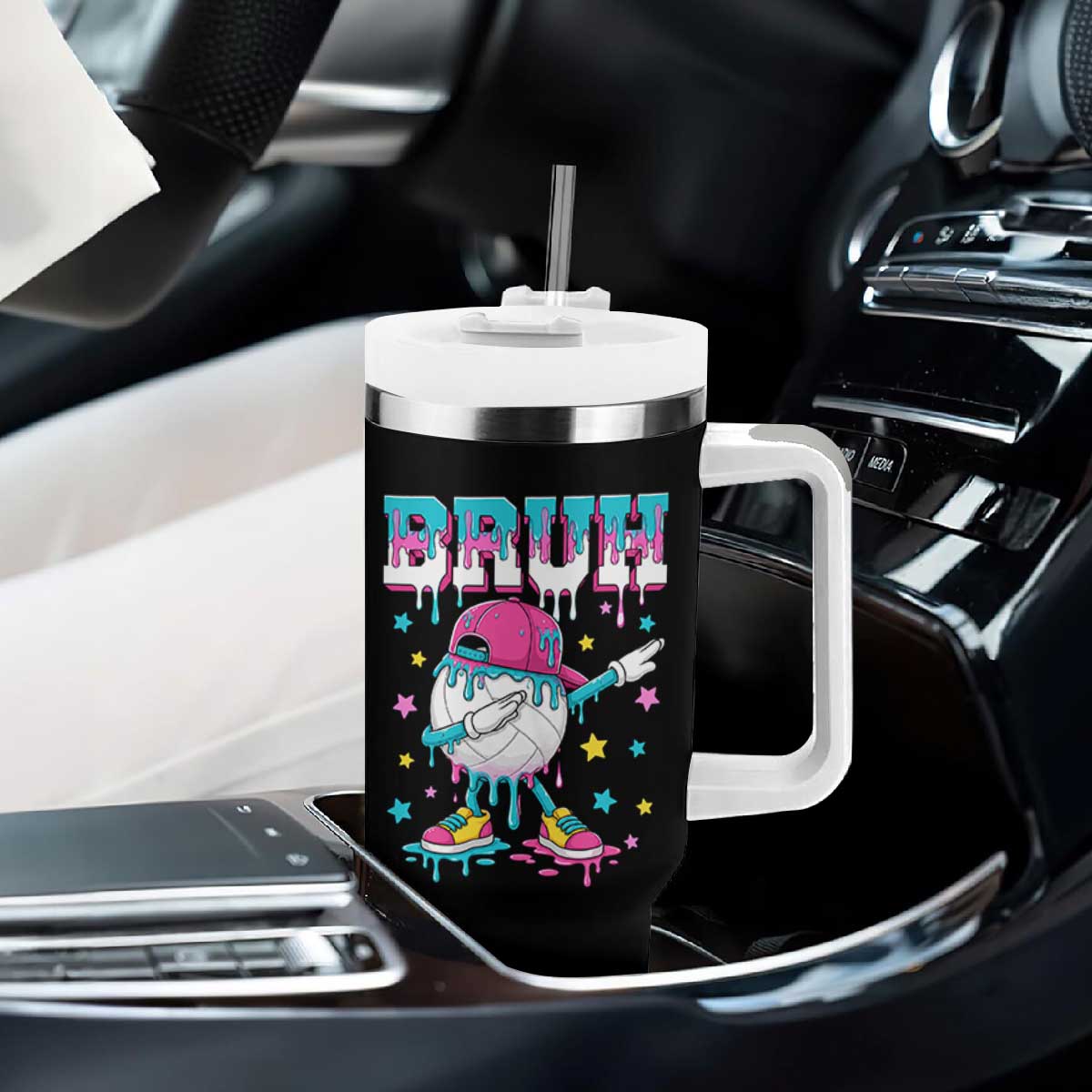 Volleyball Drip Bruh Meme Tumbler With Handle Volleyball Baseball Ice Cream Dripping TS11 Print Your Wear