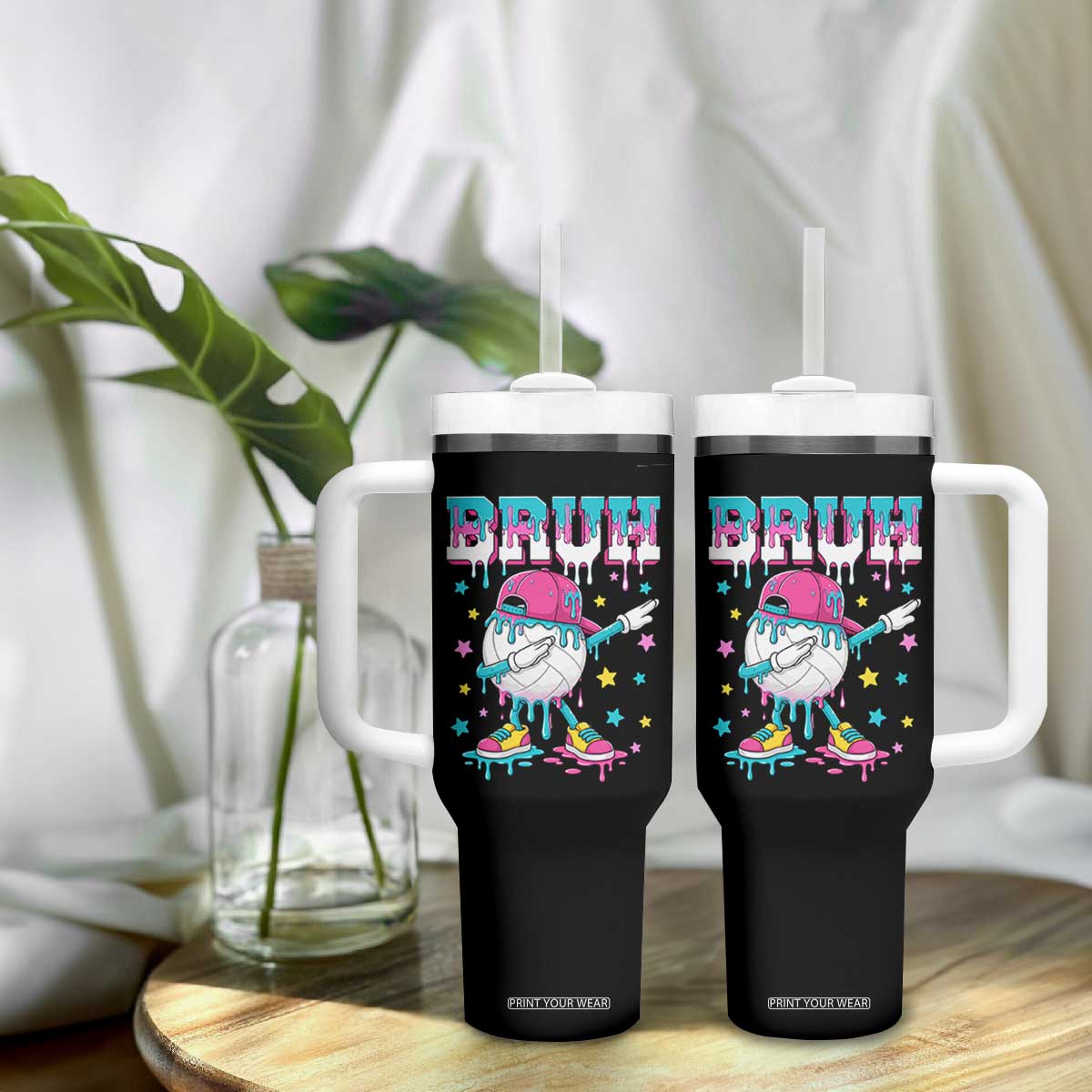 Volleyball Drip Bruh Meme Tumbler With Handle Volleyball Baseball Ice Cream Dripping TS11 Print Your Wear