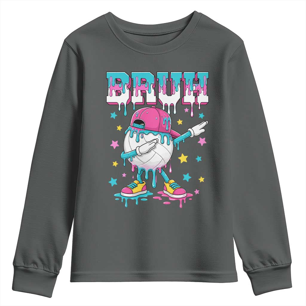 Volleyball Drip Bruh Meme Youth Sweatshirt Volleyball Baseball Ice Cream Dripping TS11 Dark Heather Print Your Wear