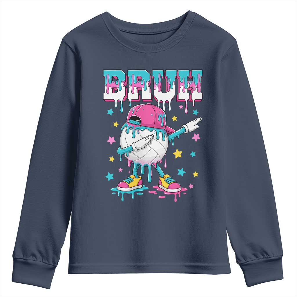 Volleyball Drip Bruh Meme Youth Sweatshirt Volleyball Baseball Ice Cream Dripping TS11 Navy Print Your Wear