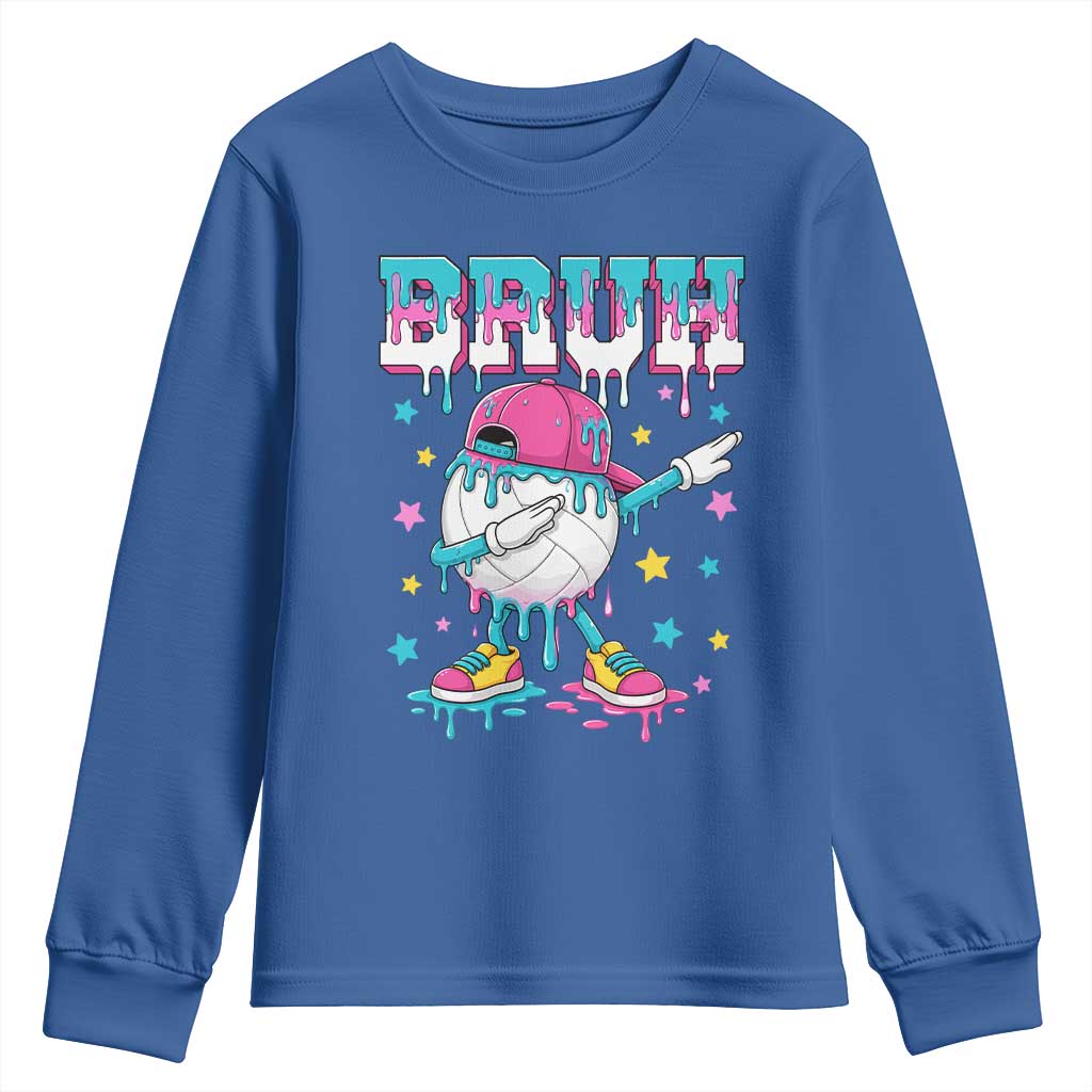 Volleyball Drip Bruh Meme Youth Sweatshirt Volleyball Baseball Ice Cream Dripping TS11 Royal Blue Print Your Wear