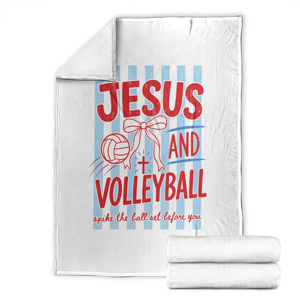 Jesus And Volleyball Spike The Ball Set Before You Throw Blanket Christian Sports Bow Coquette